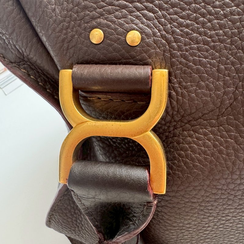 ✨九成新#全網最低 Chloé Marcie咖色皮革馬鞍前掀蓋斜背包-7