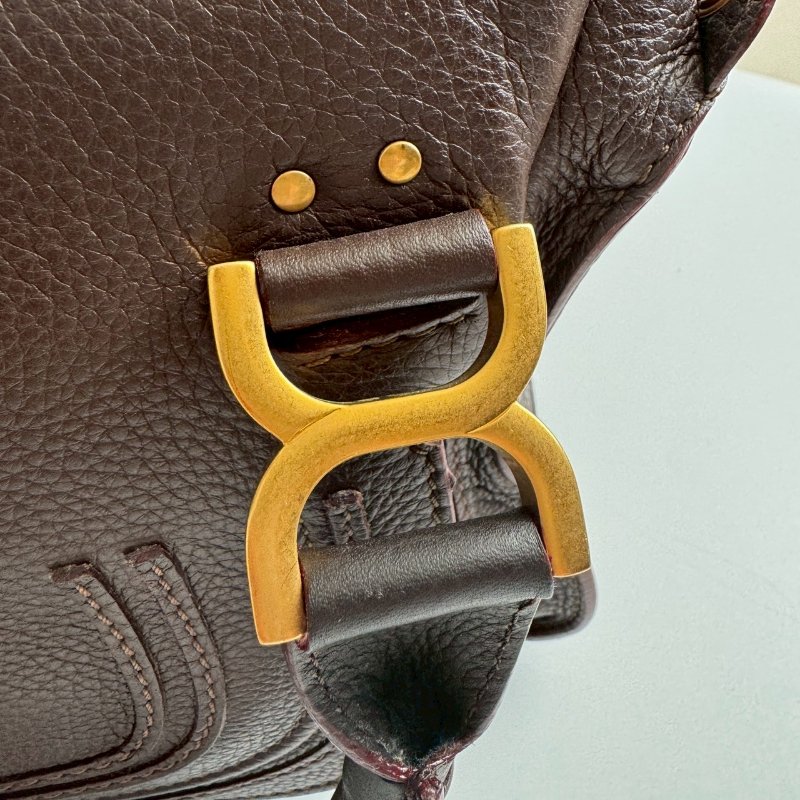 ✨九成新#全網最低 Chloé Marcie咖色皮革馬鞍前掀蓋斜背包-9