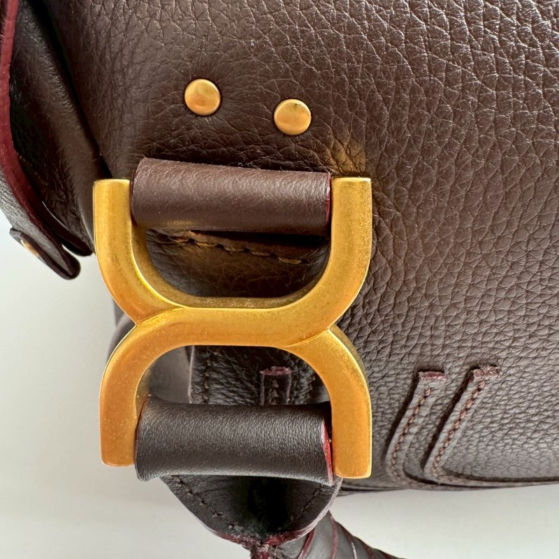 ✨九成新#全網最低 Chloé Marcie咖色皮革馬鞍前掀蓋斜背包-10