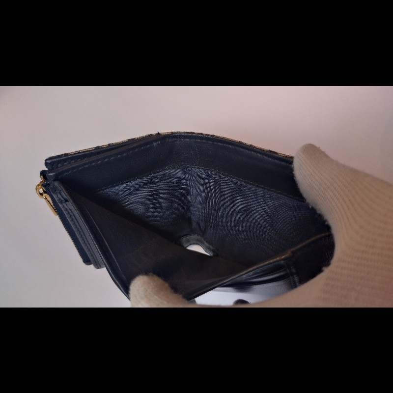 Dior 藍色緹花布D釦短夾-13