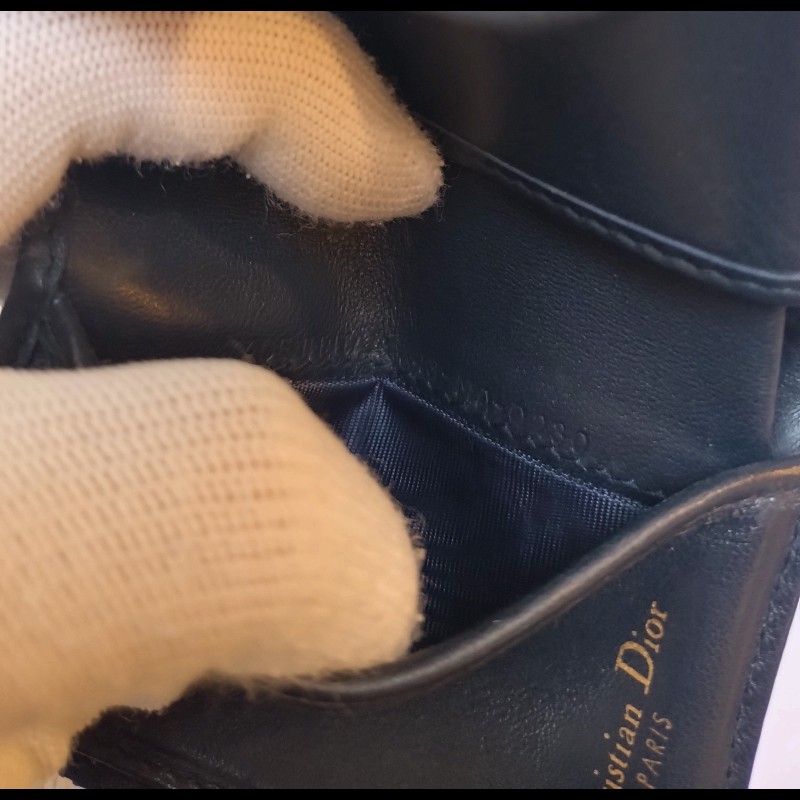 Dior 藍色緹花布D釦短夾-14