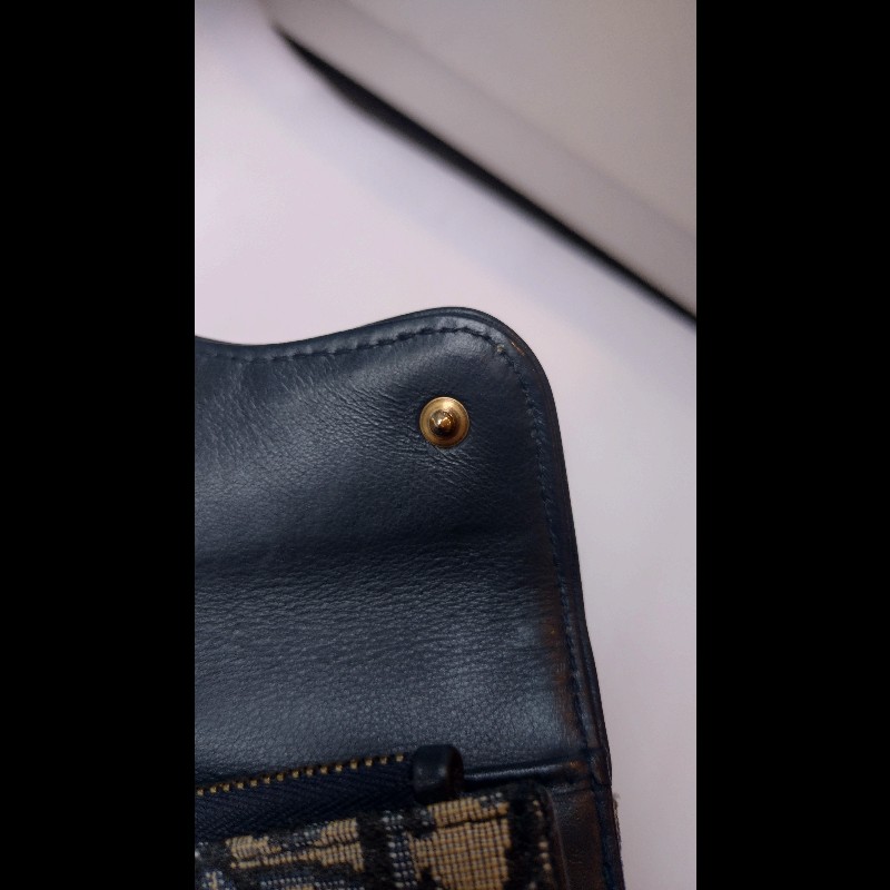 Dior 藍色緹花布D釦短夾-17