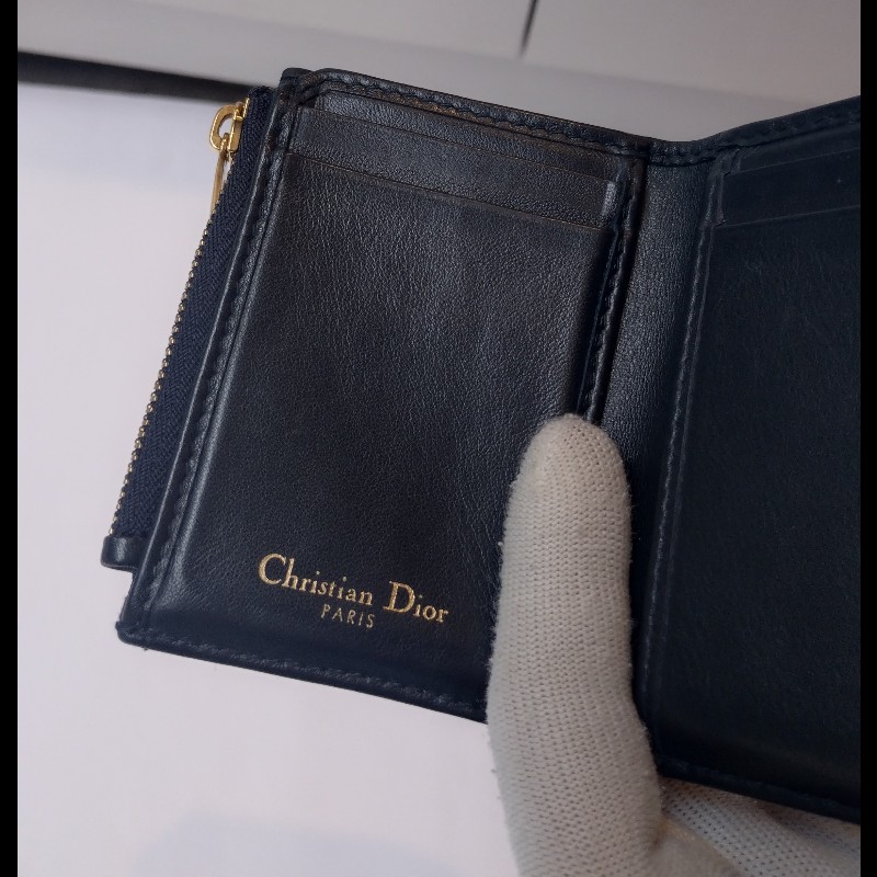 Dior 藍色緹花布D釦短夾-20