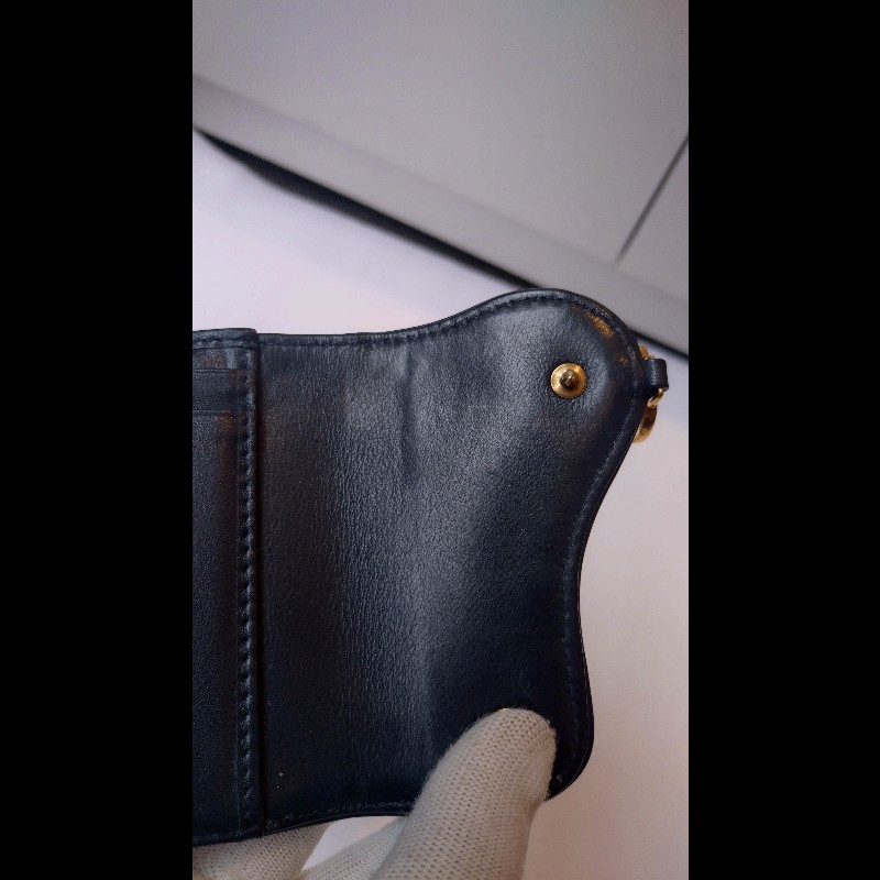 Dior 藍色緹花布D釦短夾-22