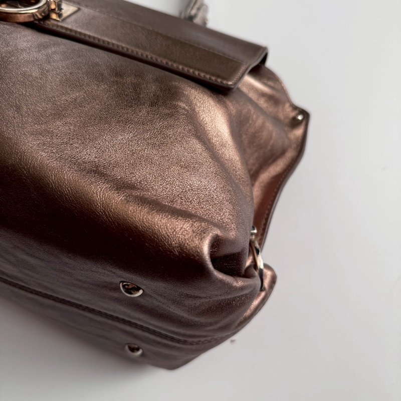 🎉羊皮款 Ferragamo 古銅金手提肩背包-6