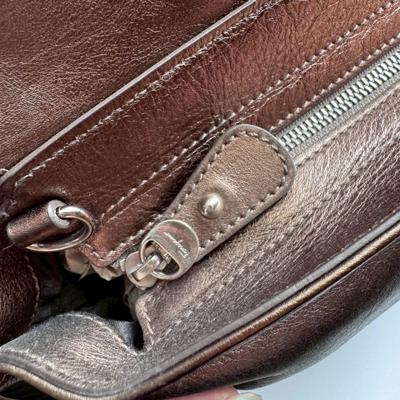 🎉羊皮款 Ferragamo 古銅金手提肩背包-9