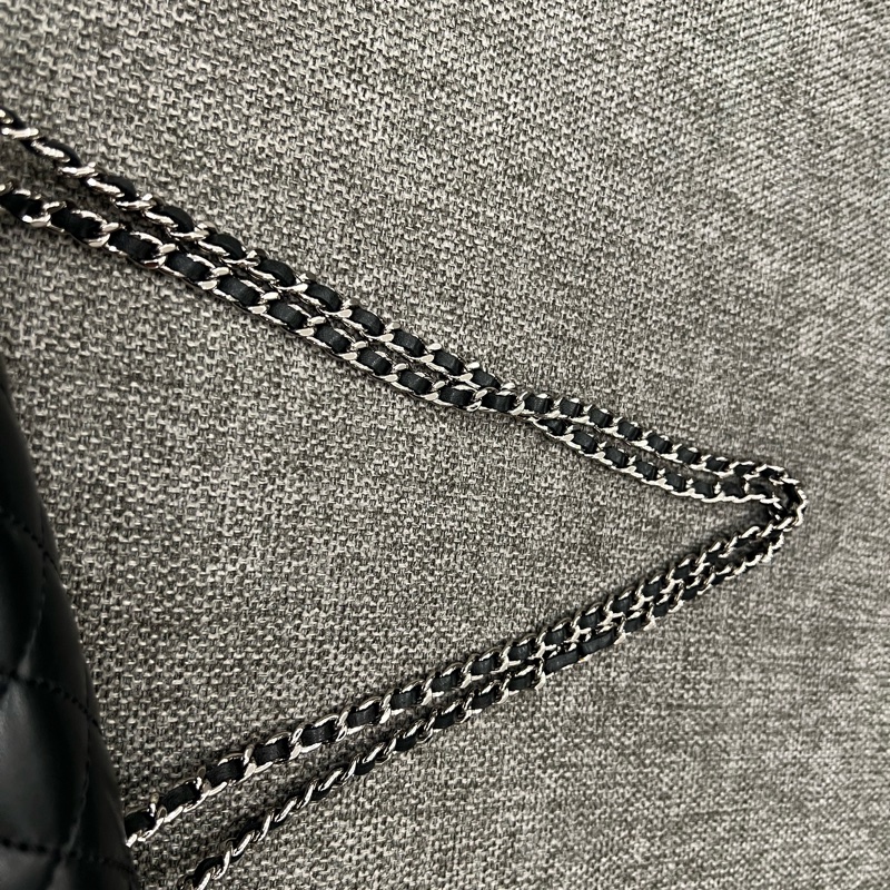 chanel CF風琴鍊包 黑銀-5