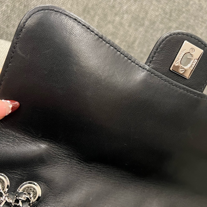 chanel CF風琴鍊包 黑銀-22