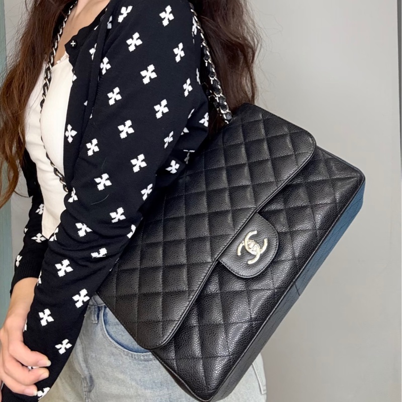 ✨Chanel 經典 黑銀牛皮CF jumbo🖤-0