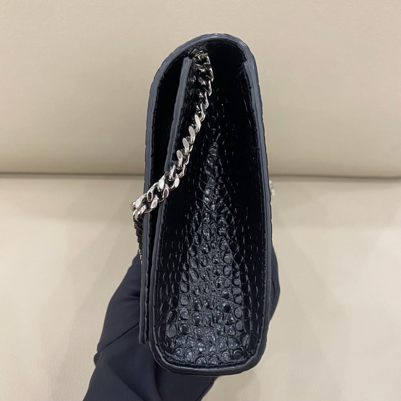 YSL聖羅蘭 Kate中號 黑銀流蘇鰐魚壓紋牛皮 尺寸約22.5*14-3