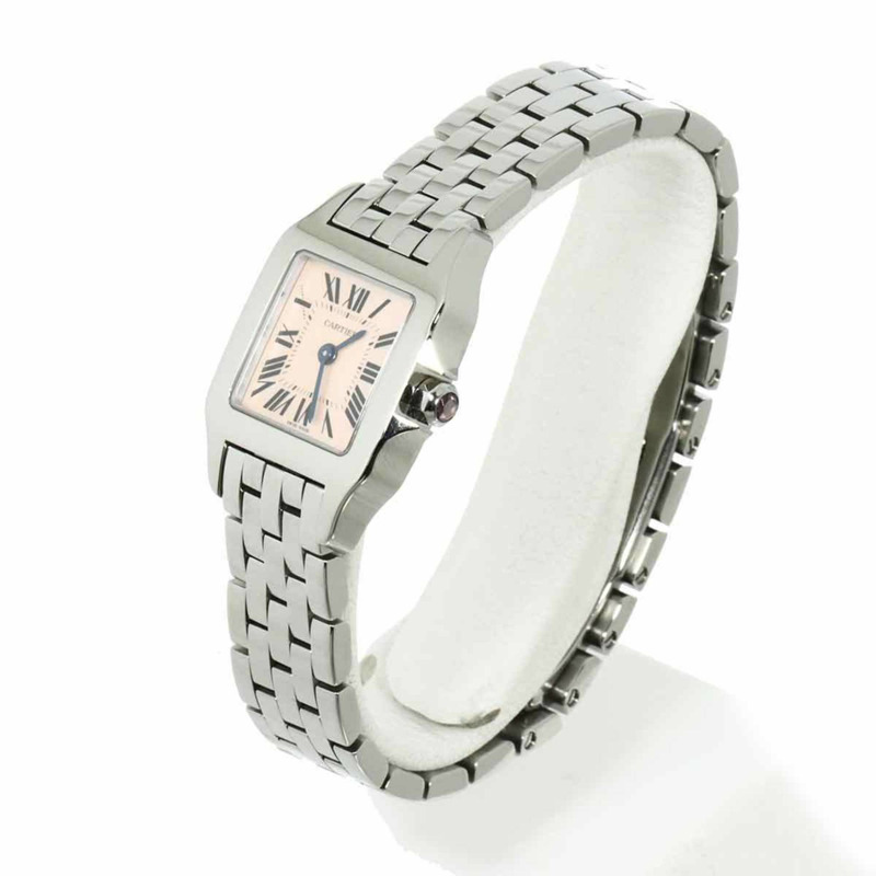 卡地亞 Santos Demoiselle SM W25075Z5 女士粉紅貝殼石英腕錶-2