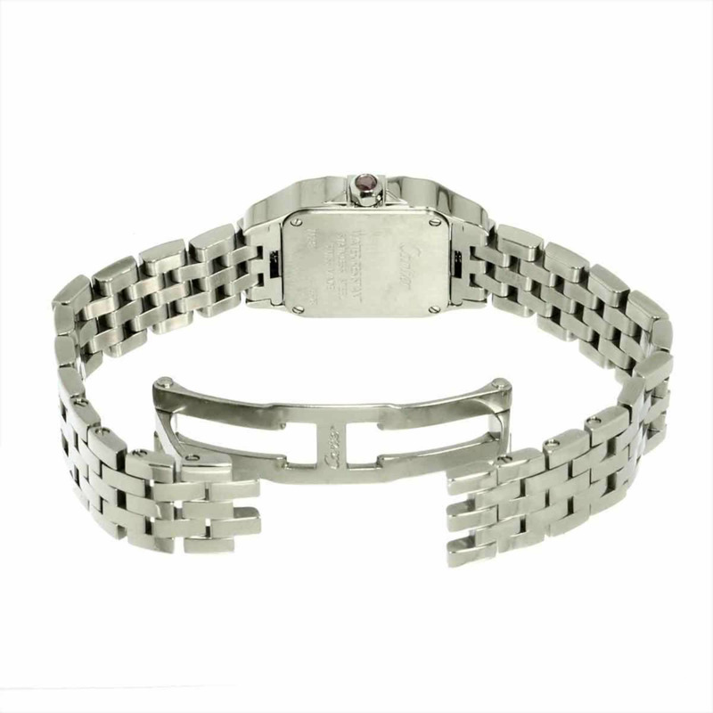 卡地亞 Santos Demoiselle SM W25075Z5 女士粉紅貝殼石英腕錶-4