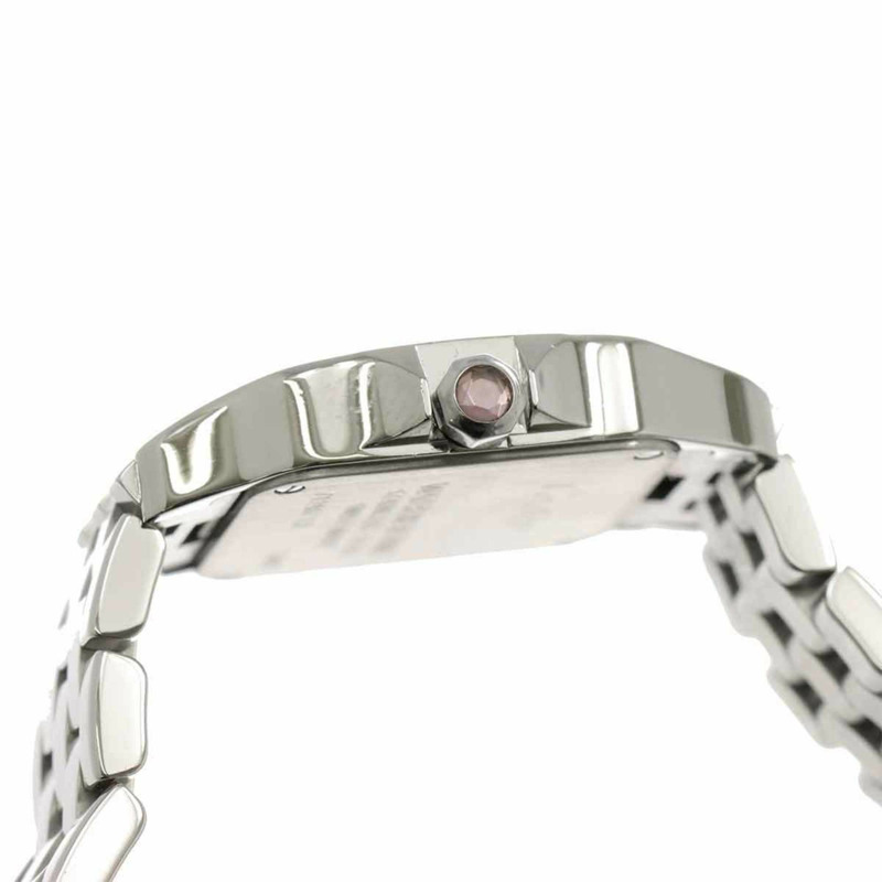 卡地亞 Santos Demoiselle SM W25075Z5 女士粉紅貝殼石英腕錶-5