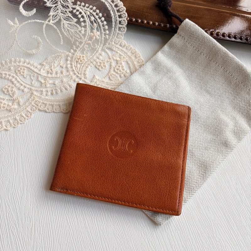 Celine 蓆珠 凱旋門 Triomphe 錢包 皮夾 焦糖色 棕色 男女適用-0