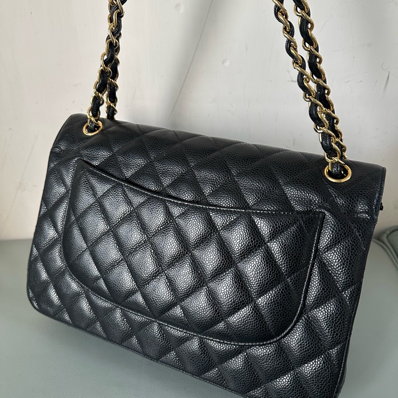 Chanel香奈兒黑金CF Jumbo大號 荔枝牛皮雙蓋鏈條包 芯片款！經典黑金配色真係冇得輸～容量超夠用-1