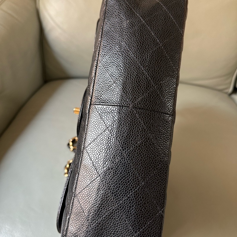 Chanel香奈兒黑金CF Jumbo大號 荔枝牛皮雙蓋鏈條包 芯片款！經典黑金配色真係冇得輸～容量超夠用-3
