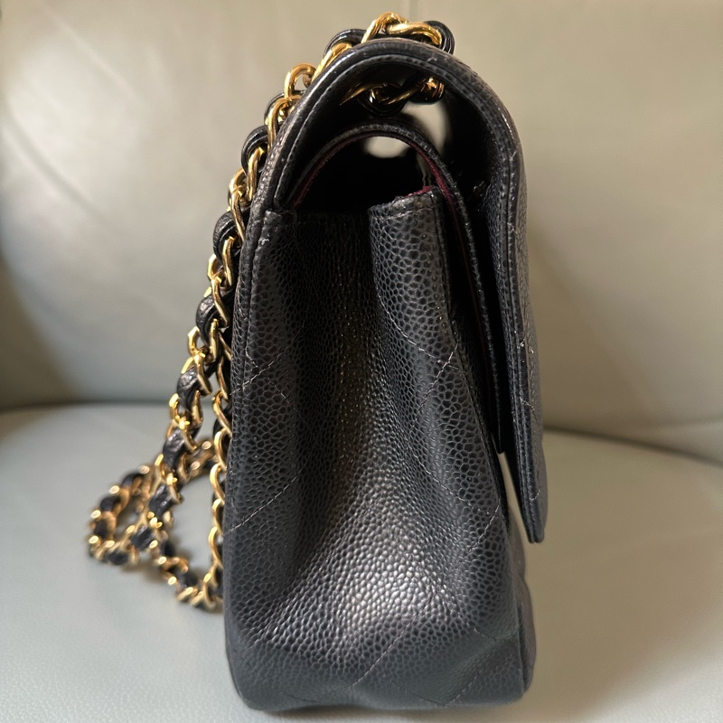 Chanel香奈兒黑金CF Jumbo大號 荔枝牛皮雙蓋鏈條包 芯片款！經典黑金配色真係冇得輸～容量超夠用-5