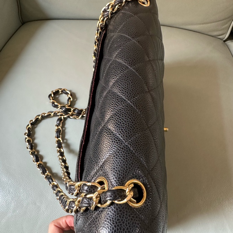 Chanel香奈兒黑金CF Jumbo大號 荔枝牛皮雙蓋鏈條包 芯片款！經典黑金配色真係冇得輸～容量超夠用-7