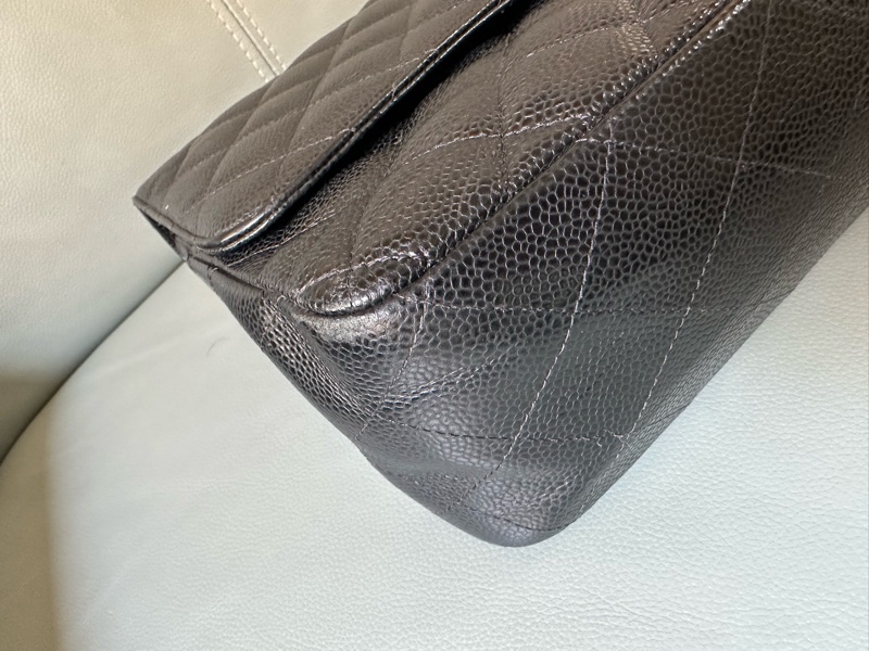 Chanel香奈兒黑金CF Jumbo大號 荔枝牛皮雙蓋鏈條包 芯片款！經典黑金配色真係冇得輸～容量超夠用-12