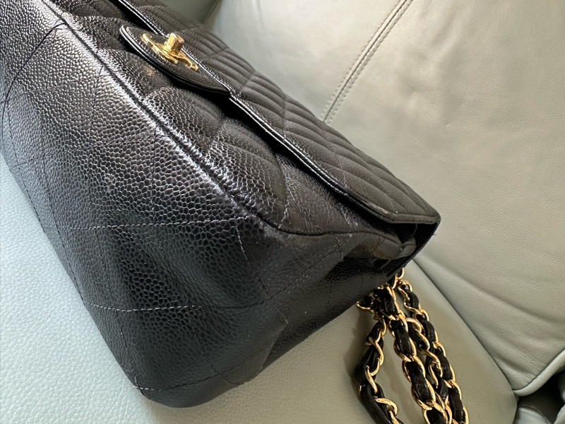 Chanel香奈兒黑金CF Jumbo大號 荔枝牛皮雙蓋鏈條包 芯片款！經典黑金配色真係冇得輸～容量超夠用-13