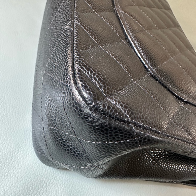 Chanel香奈兒黑金CF Jumbo大號 荔枝牛皮雙蓋鏈條包 芯片款！經典黑金配色真係冇得輸～容量超夠用-14