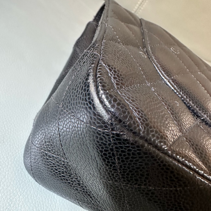 Chanel香奈兒黑金CF Jumbo大號 荔枝牛皮雙蓋鏈條包 芯片款！經典黑金配色真係冇得輸～容量超夠用-15