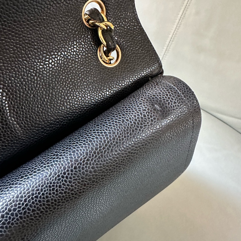 Chanel香奈兒黑金CF Jumbo大號 荔枝牛皮雙蓋鏈條包 芯片款！經典黑金配色真係冇得輸～容量超夠用-16