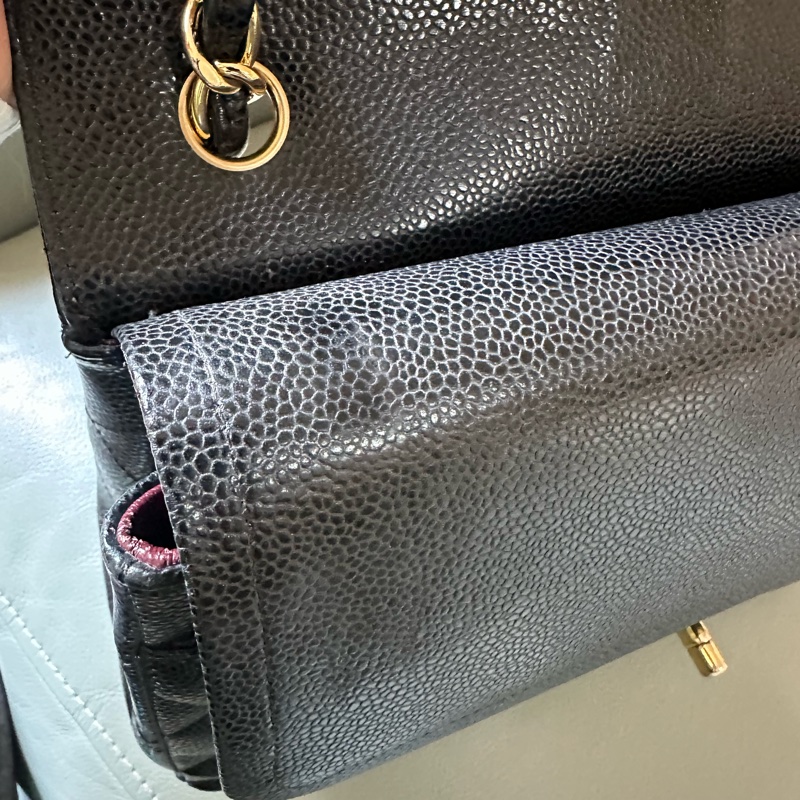 Chanel香奈兒黑金CF Jumbo大號 荔枝牛皮雙蓋鏈條包 芯片款！經典黑金配色真係冇得輸～容量超夠用-17