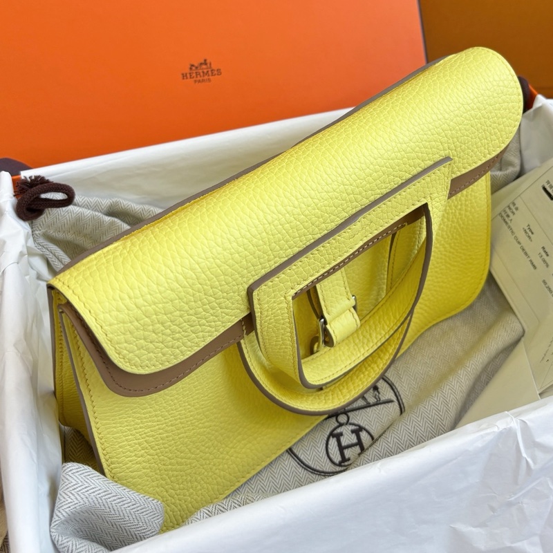 🌈Hermes💛Halzan 25💛檸檬酒黃拼餅乾色銀扣💛全新未使用🌟全套有單🌈TC皮🌟Stamp B🌟愛馬仕🌟-1