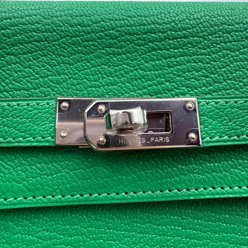🌈Hermes💚Kelly Wallet💚竹子綠色銀扣🌟未使用閑置💚貼膜在🌟山羊皮🌟愛馬仕🌟-2