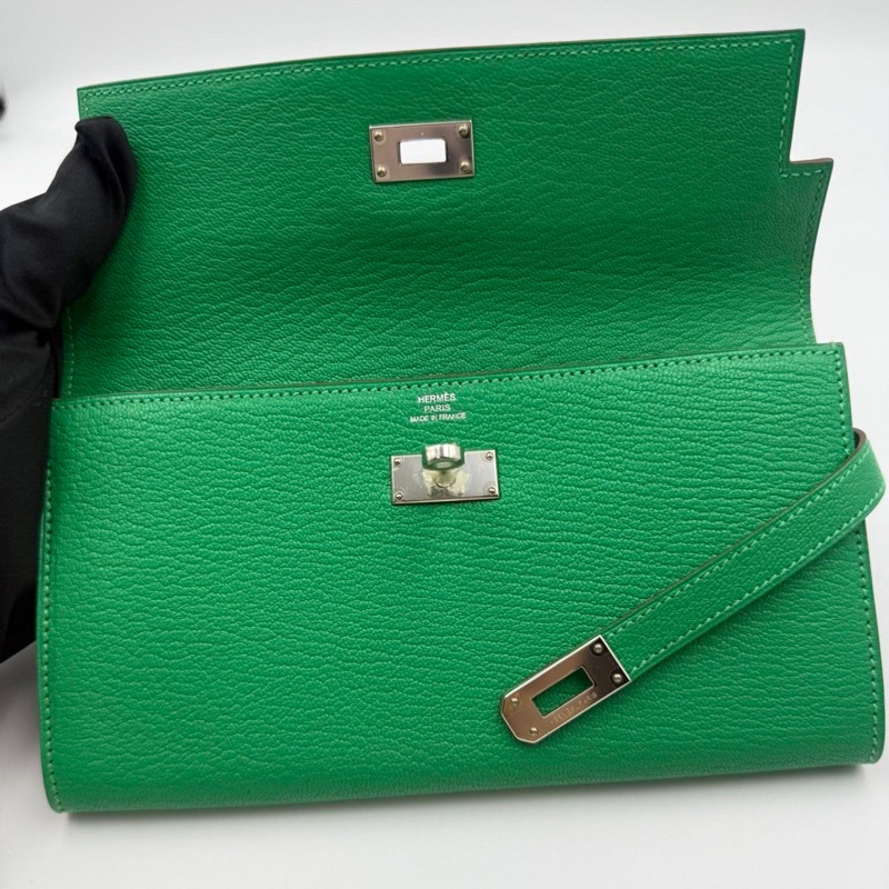 🌈Hermes💚Kelly Wallet💚竹子綠色銀扣🌟未使用閑置💚貼膜在🌟山羊皮🌟愛馬仕🌟-3