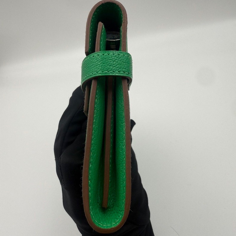 🌈Hermes💚Kelly Wallet💚竹子綠色銀扣🌟未使用閑置💚貼膜在🌟山羊皮🌟愛馬仕🌟-4