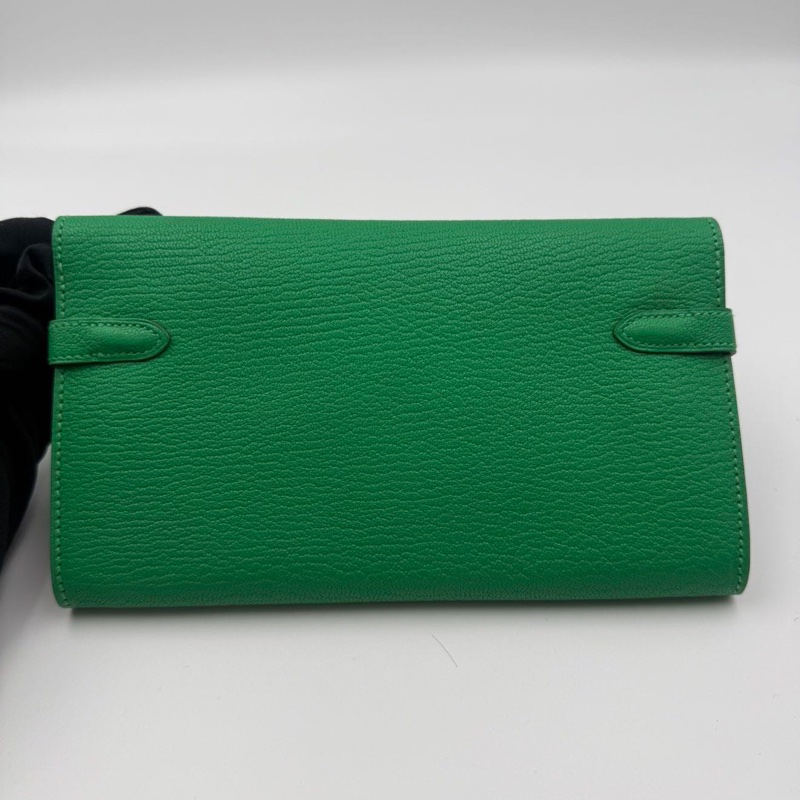 🌈Hermes💚Kelly Wallet💚竹子綠色銀扣🌟未使用閑置💚貼膜在🌟山羊皮🌟愛馬仕🌟-8