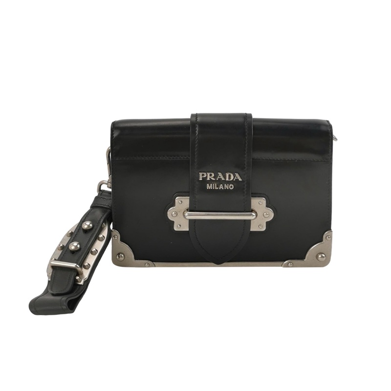 Prada Cahier牛皮純色插扣手拿包-0