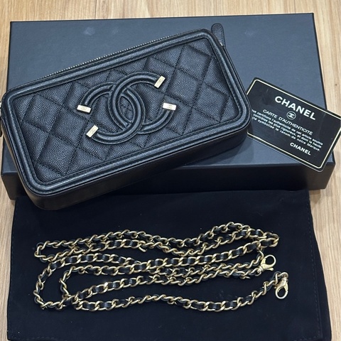 香奈兒魚子醬黑金WOC手機包 鏈條可拆 大全套