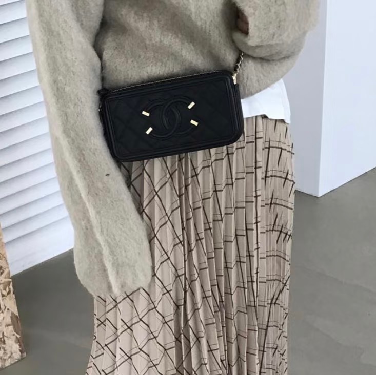 香奈兒魚子醬黑金WOC手機包 鏈條可拆 大全套-1