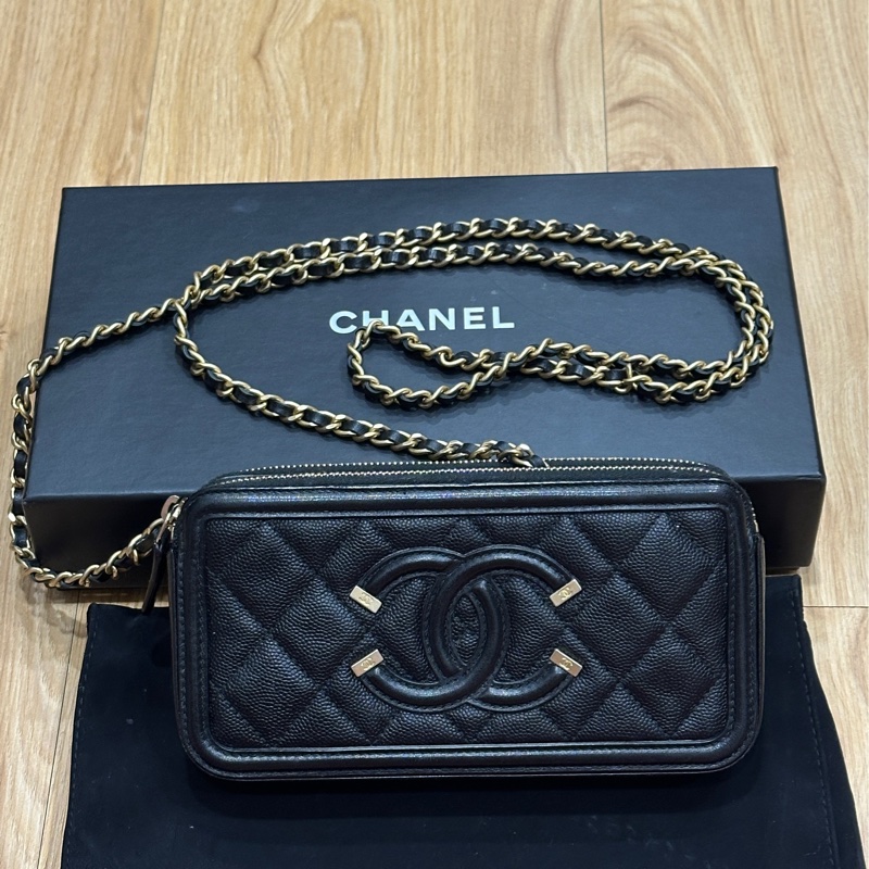 香奈兒魚子醬黑金WOC手機包 鏈條可拆 大全套-3