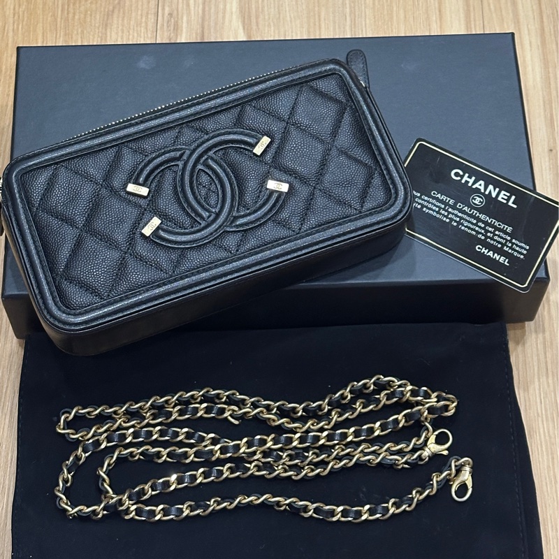 香奈兒魚子醬黑金WOC手機包 鏈條可拆 大全套-10