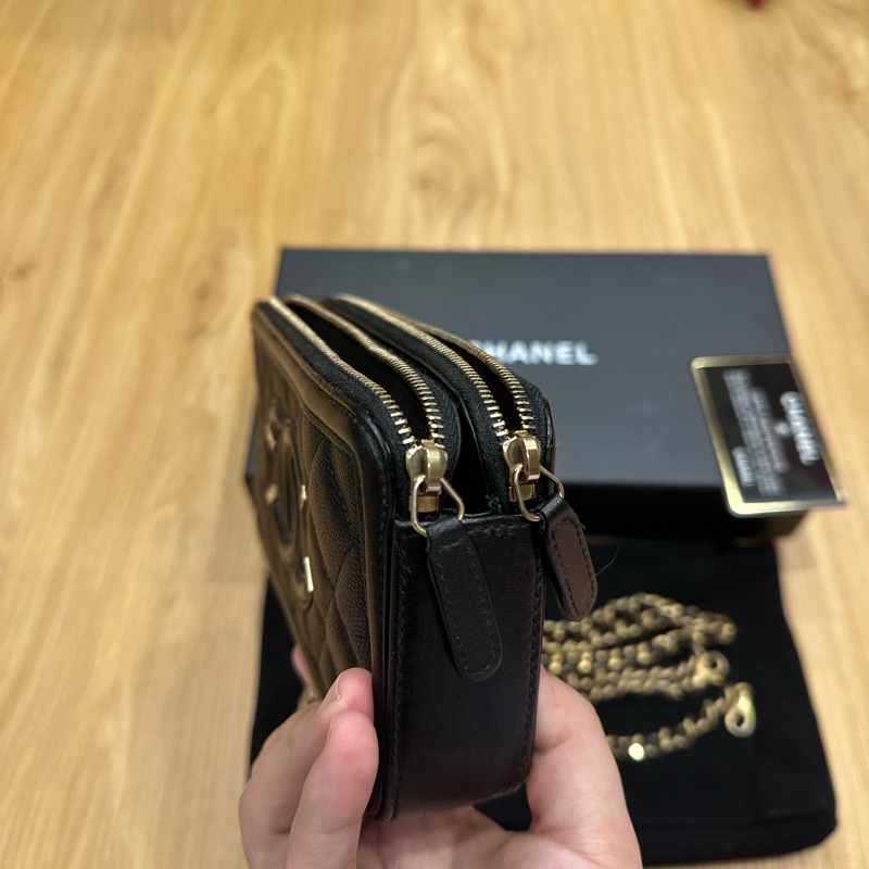 香奈兒魚子醬黑金WOC手機包 鏈條可拆 大全套-25