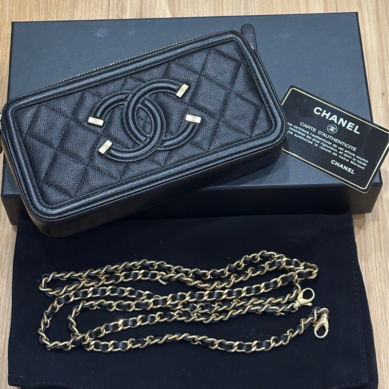 香奈兒魚子醬黑金WOC手機包 鏈條可拆 大全套-29