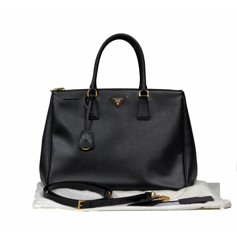 【包稅】PRADA Saffiano金色雙拉鍊單肩包-15