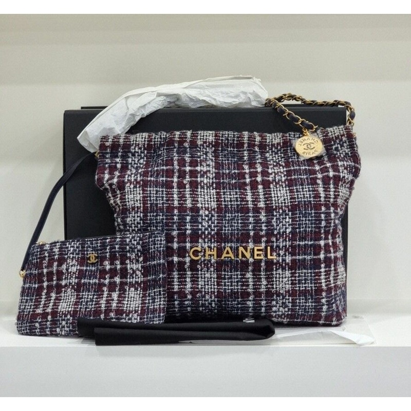 【包稅】CHANEL 全新未使用 22 吋黑色粗花呢包-13