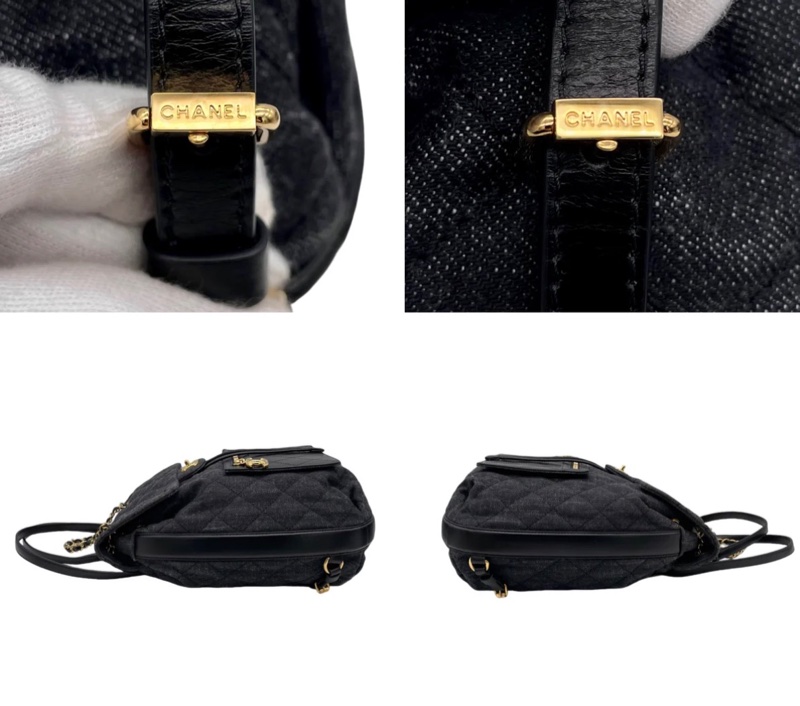 「JL 精品代購」 98新 Chanel 香奈兒 丹寧 雙肩包 /黑背包 黑金-8