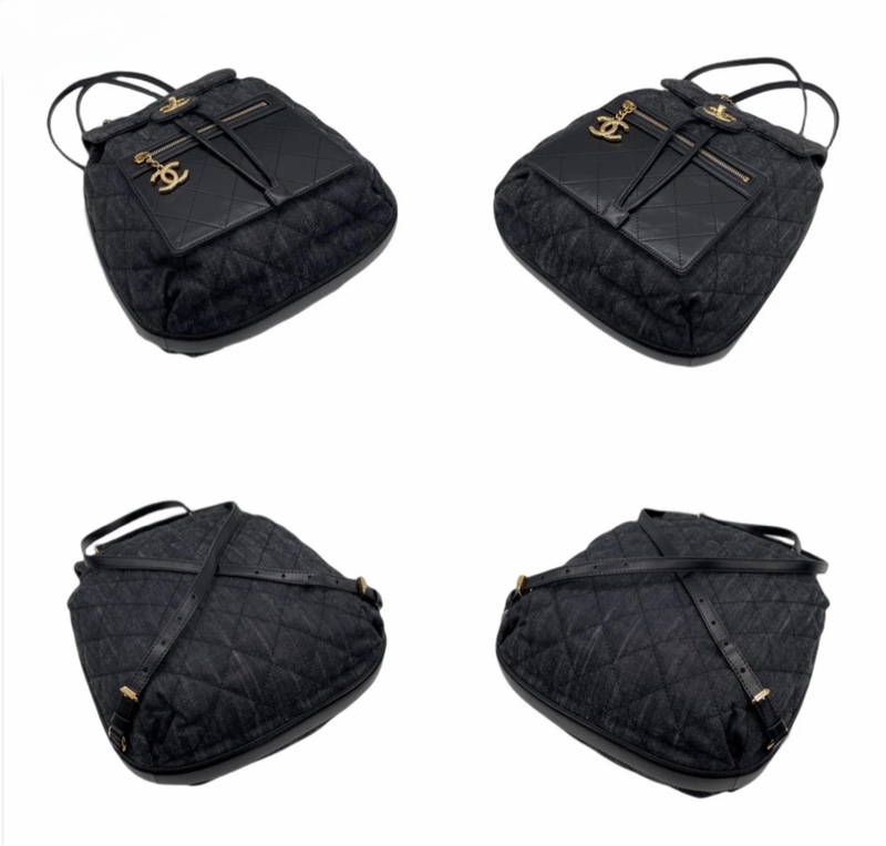 「JL 精品代購」 98新 Chanel 香奈兒 丹寧 雙肩包 /黑背包 黑金-10