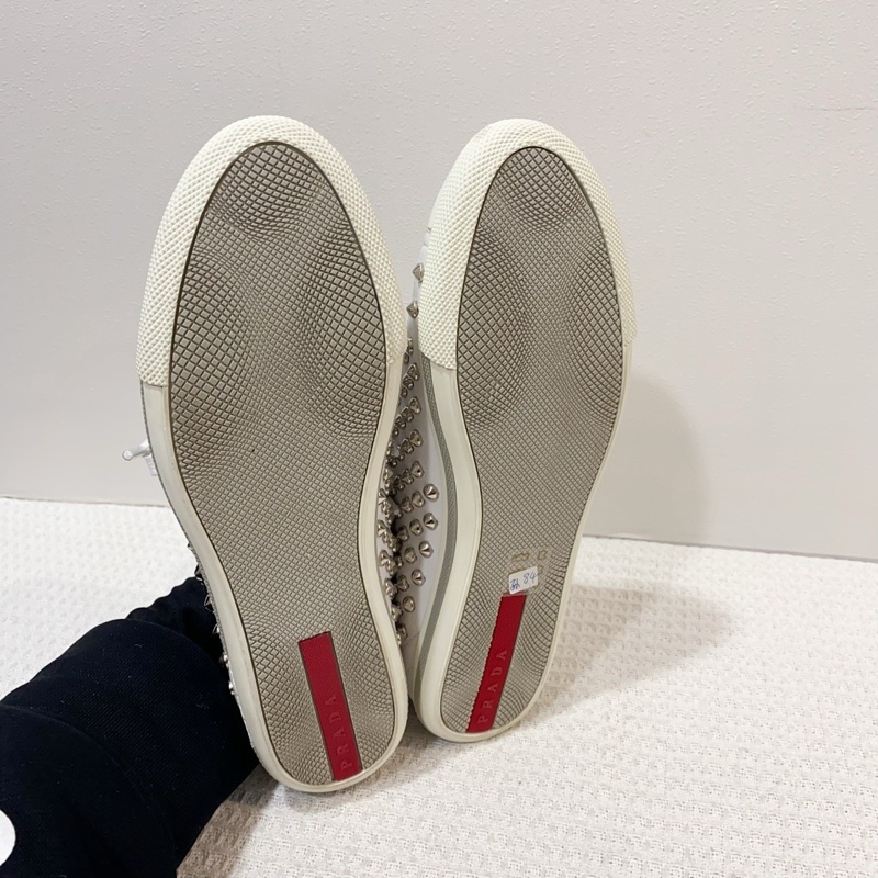 98新Prada/普拉達白色鉚釘系帶休閒鞋 尺碼36碼-5