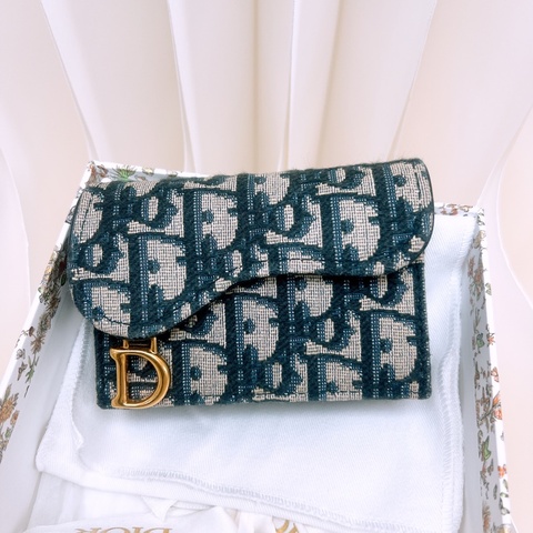 Dior saddle 藍色老花卡包/短夾