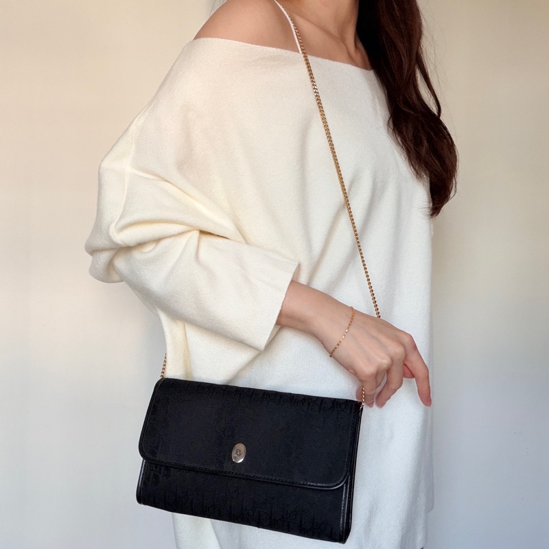 Christian Dior Oblique 黑色老花兩用包 腋下包 斜背包 迪奧-1