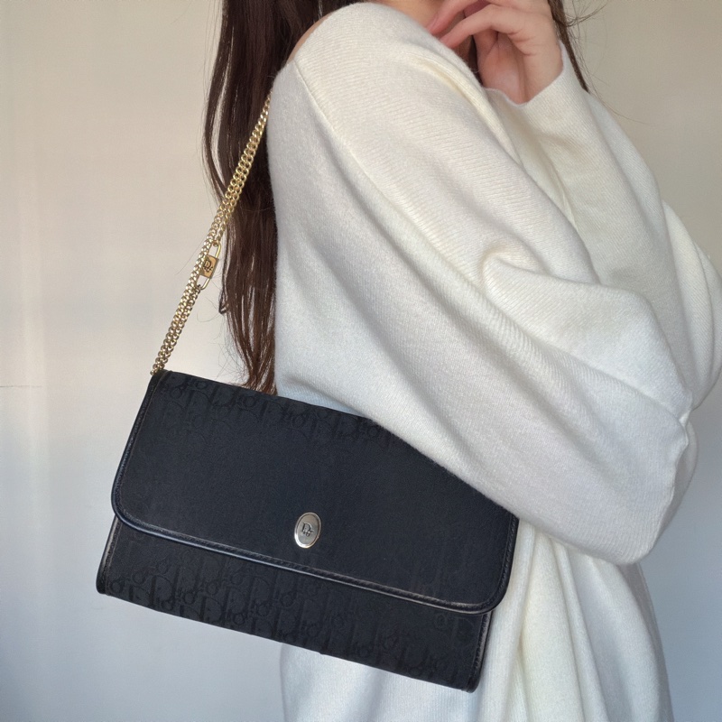 Christian Dior Oblique 黑色老花兩用包 腋下包 斜背包 迪奧-2