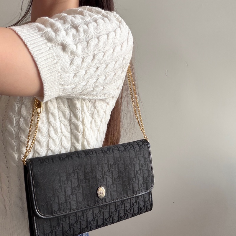 Christian Dior Oblique 黑色老花兩用包 腋下包 斜背包 迪奧-6