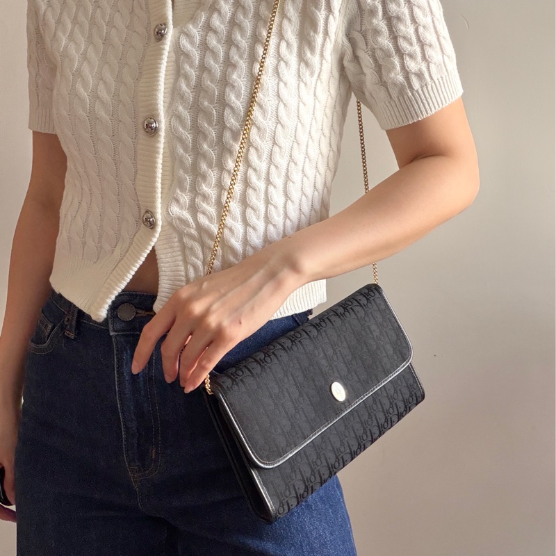 Christian Dior Oblique 黑色老花兩用包 腋下包 斜背包 迪奧-8